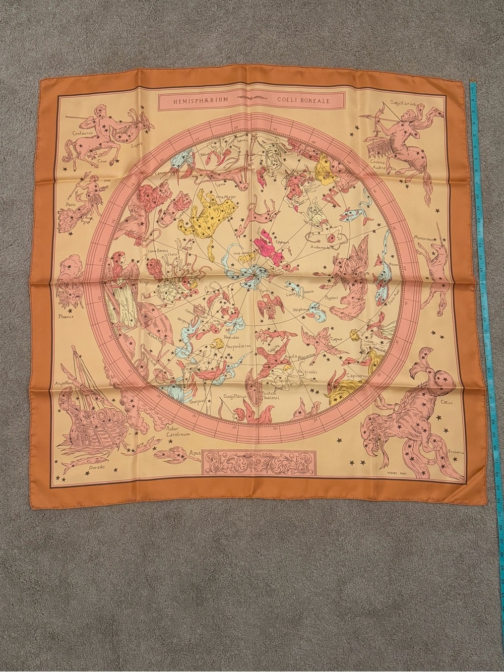 Hermes Hemisphaerium Coeli Boreale Silk Scarf 90 Yellow Orange Constellations